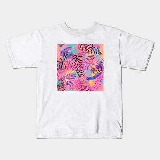 Leaves illustration with pink background Kids T-Shirt